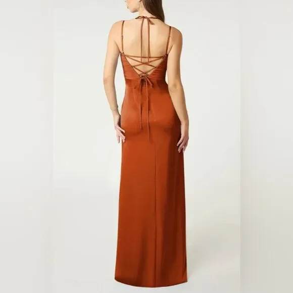 AZAZIE Desi Sheath Halter Corset Stretch Satin Dress Orange Size 12 NWT - Picture 3 of 11